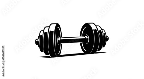 Retro black and white illustration of an adjustable dumbbell. Ideal for fitness, weightlifting, and strength training concepts.