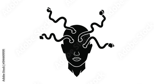 Simple silhouette vector illustration of a deer and bull head with horns in a cartoon animal style