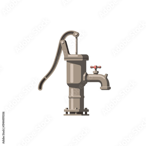 A vector illustration of a classic manual cast-iron water hand pump