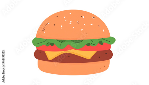 A delicious hamburger with lettuce, tomato, and a juicy beef patty. isolated on transparent background