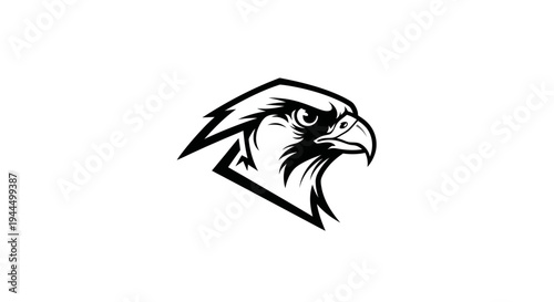Stylized black and white vector illustration of a powerful bird of prey head, like an eagle or hawk, with a fierce gaze.