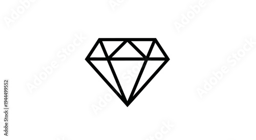 Simple Black Outline Diamond Icon on White Background - Elegant Minimalist Graphic Symbol of Luxury, Wealth, and Value