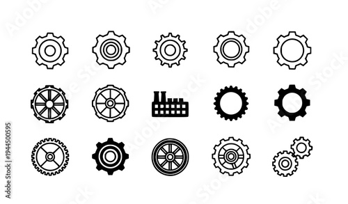 Gear and cog wheel icons vector set with mechanical and industrial gear symbols isolated on transparent background