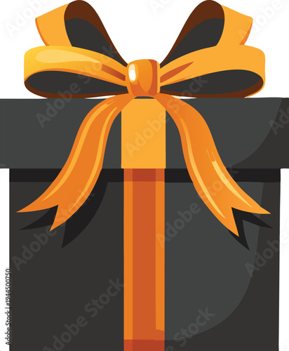 Black Gift Box with Orange Ribbon and Bow Festive Celebration Present