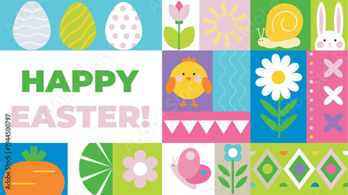 Happy Easter Cute Flat Vector Background