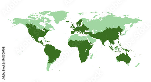 Green World Map with Lush Foliage Symbolizing Global Nature, Environment & Sustainability