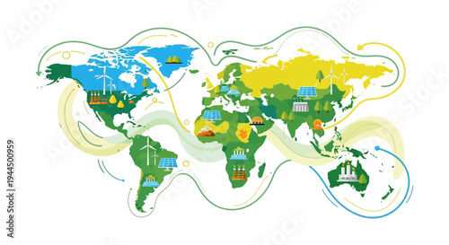Sustainable Energy World Map: Global Renewable Power Solutions, Clean Future & Environmental Development