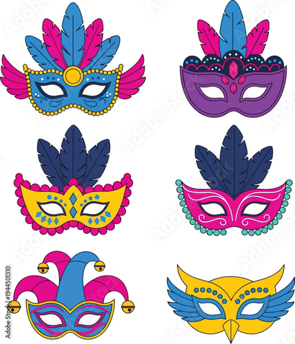 Set of carnival masks, mask vector icon collection, carnival mask vector, abstract festival masks, carnival mask set vector illustration