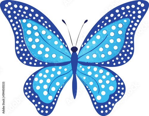 Blue Butterfly with White Polka Dots Isolated on White Background Stock Illustration