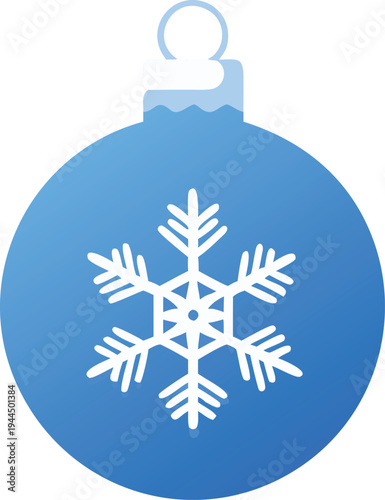 Blue Christmas Ornament with White Snowflake Icon Isolated on White Background