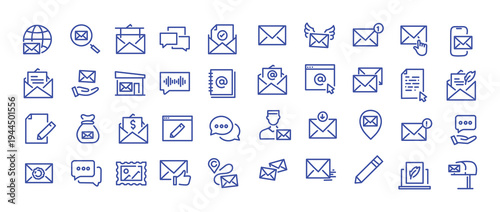 Mailing web icons in line style. Email, text, post office, mail, mailbox, collection. Vector illustration.