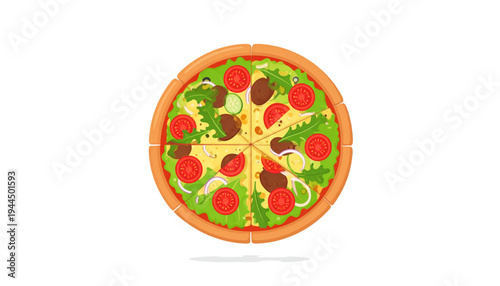 A delicious pizza with various toppings including pepperoni, olives, and green peppers isolated on transparent background
