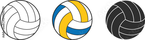 volleyball, ball, icon, set, vector, illustration, sports, equipment, isolated, outline, colorful, black, symbol, game, athletic, competition, design, logo, recreation, training