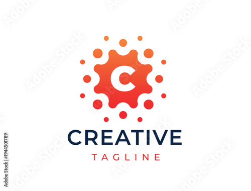 Smart and creative, dots or points letter C logo design template. Geometric dot circle science medicine sign. Universal energy tech planet star atom vector icon.
