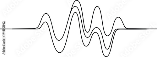 Minimalist Black and White Continuous Single Line Sound Wave Drawing, Abstract Audio Frequency Waveform Illustration Isolated on Clean White Background,