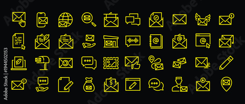 Mailing web icons in line style. Email, text, post office, mail, mailbox, collection. Vector illustration.