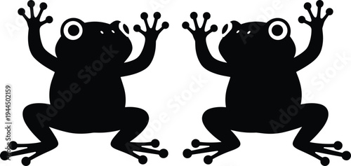 Symmetrical frog silhouettes facing each other cartoon amphibian vector illustration isolated design for logo mascot decoration wildlife nature symbol
