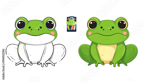 A friendly green frog with a wide smile and a big belly sitting on a lily pad. isolated on transparent background
