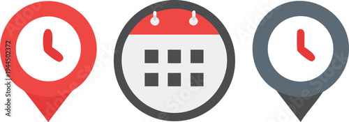 Calendar and Clock Location Icons for Scheduling and Time Management Concepts