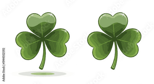 Two green four leaf clovers on white background symbolizing luck and fortune in a simple illustration