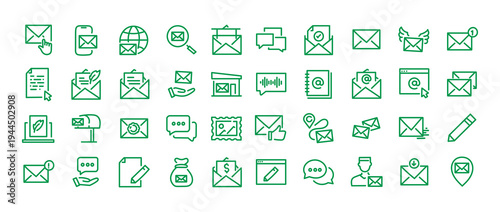 Mailing web icons in line style. Email, text, post office, mail, mailbox, collection. Vector illustration.