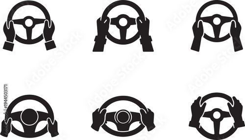 Automobile steering wheel and hands, driving navigation control concept for road travel