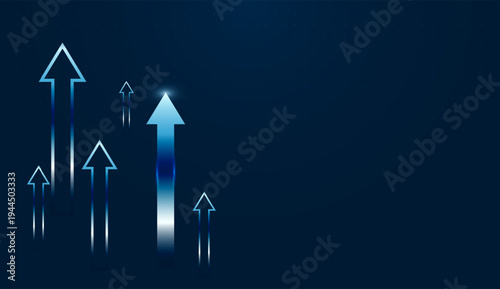 Grow arrows move upward together, representing steady progress in technology, Finance stability, and Business development. and Layered Grow arrows reflect collaboration