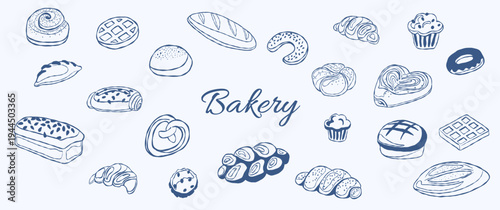 Bakery bread and pastry cakes, baked food icons 