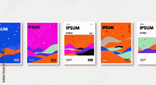 Vibrant abstract posters with colorful landscapes and text on white background for design inspiration