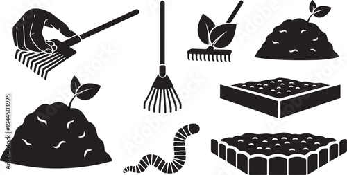Gardening tools and icons for planting and growth concept