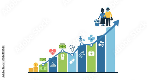 Senior Healthcare & Retirement Planning Costs Rise: Financial Growth, Wellness & Longevity Graph with Elderly Couple