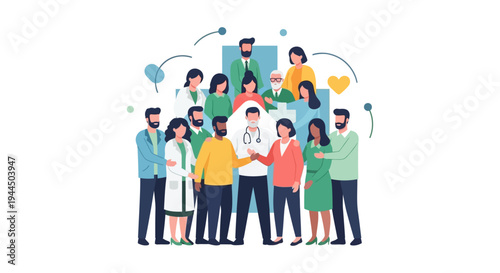 Diverse Healthcare Team and Community: United Medical Professionals Providing Comprehensive Patient Care and Wellness Support