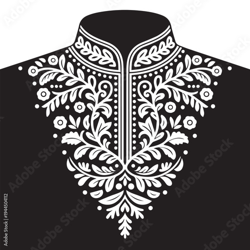 Ornate Floral Embroidery Neckline Pattern for Traditional Kurta or Dress Design