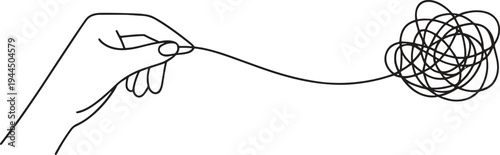 A hand carefully pulls a tangled knot of string, symbolizing problem-solving.