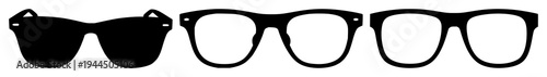 Eyeglasses set with thick-rimmed black frames featuring a wayfarer style, clean lines, and smooth curves with high contrast and a flat front-facing view
