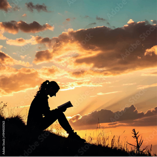 A silhouette of a photographer man and a woman with a camera capture the sun against a dark nature sky as this active couple finds freedom at sunset