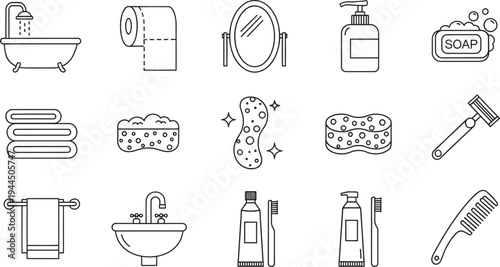Bathroom and toilet hygiene icons set