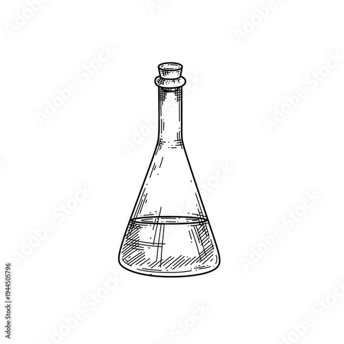 hand drawn medical erlenmeyer flask line art vector illustration