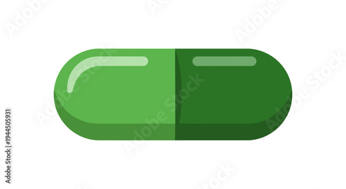 Green Medical Capsule Pill Illustration for Healthcare, Pharmacy, and Wellness Concepts.