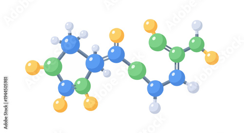 Abstract Chemical Molecule Structure Diagram. Flat Design Scientific Research, Biology, and Chemistry Education Concept Isolated on White.