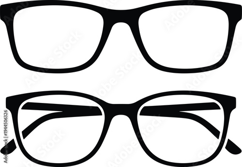 Eyeglasses silhouette, black glasses frames, optical fashion design, eyewear vector illustration, stylish spectacles icon, modern rectangular glasses outline