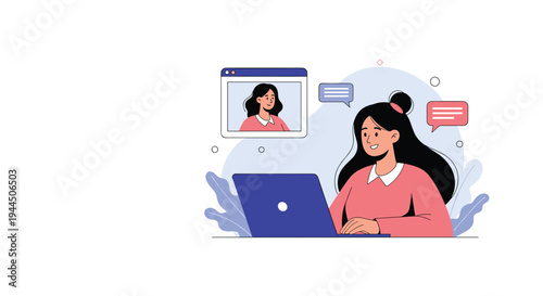 Young woman using her laptop for a video conference or virtual meeting with a colleague on the screen from home.