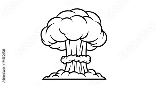 Black and white illustration of a mushroom cloud depicting a nuclear explosion