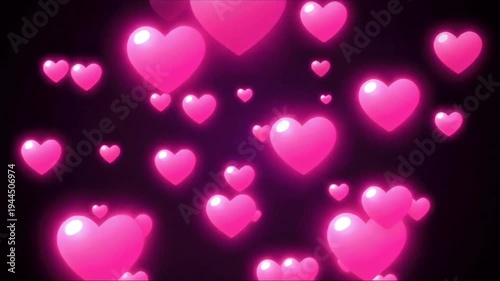 Pink glowing hearts floating 