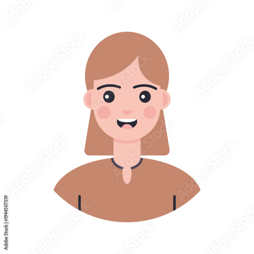 Female Avatar Light Brown Hair Flat design style, smiling woman with light brown hair representing a friendly female profile character, ideal for social media avatars, user icons, and profile graphics