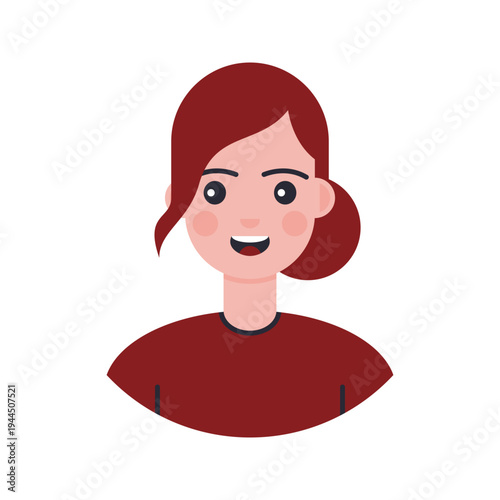 Female Avatar Red Hair Flat design style, smiling woman with short red hair representing a friendly female profile character, ideal for user interface icons, profile graphics, and social media avatars