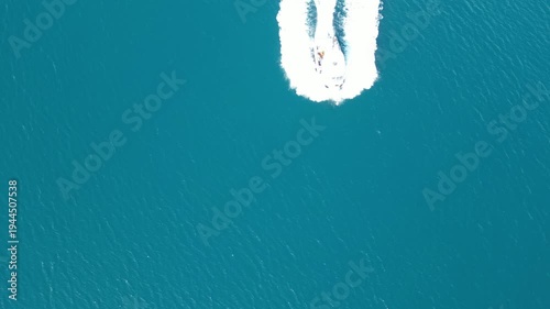 Montenegro. The boat moves quickly on the water, creating waves
