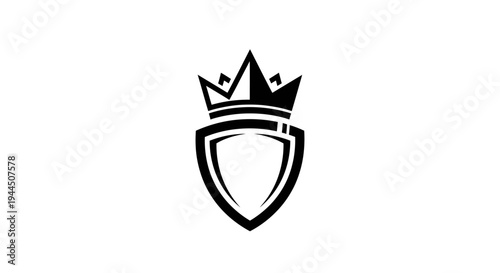 Black and white crown and shield emblem logo design. Royal symbol of protection, power, security, and premium quality.