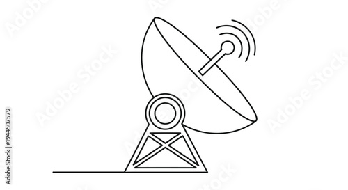 Simple line drawing of a satellite dish facing upward with signal waves