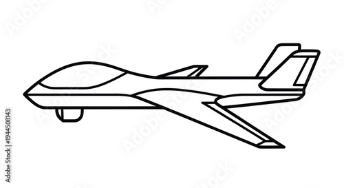 Line drawing of a military drone aircraft side view simplified illustration style